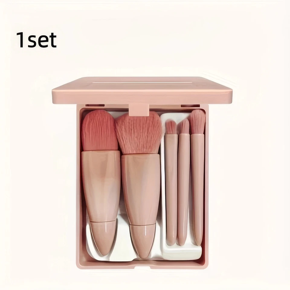5pcs Pink Makeup Brush Set Mirror Compact Soft Bristles Blush Eye Foundation - Image 3 of 4