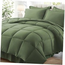 Queen Comforter Set 7 Pieces, Olive Green Bed in a Full/Queen 01 - Olive Green