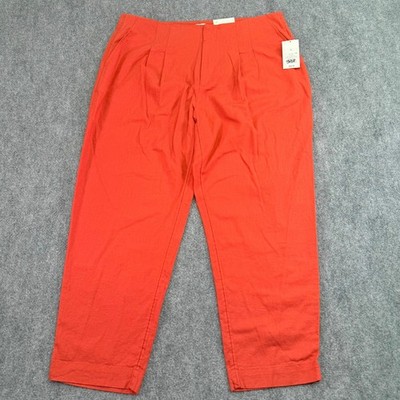 A New Day Pants Womens 16 (Fits 38x27) Orange Linen Blend Tapered Leg High Rise