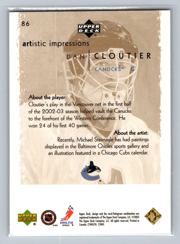 2002-03 Upper Deck Artistic Impressions - Dan Cloutier #86 Gold /199 - Image 2 of 2