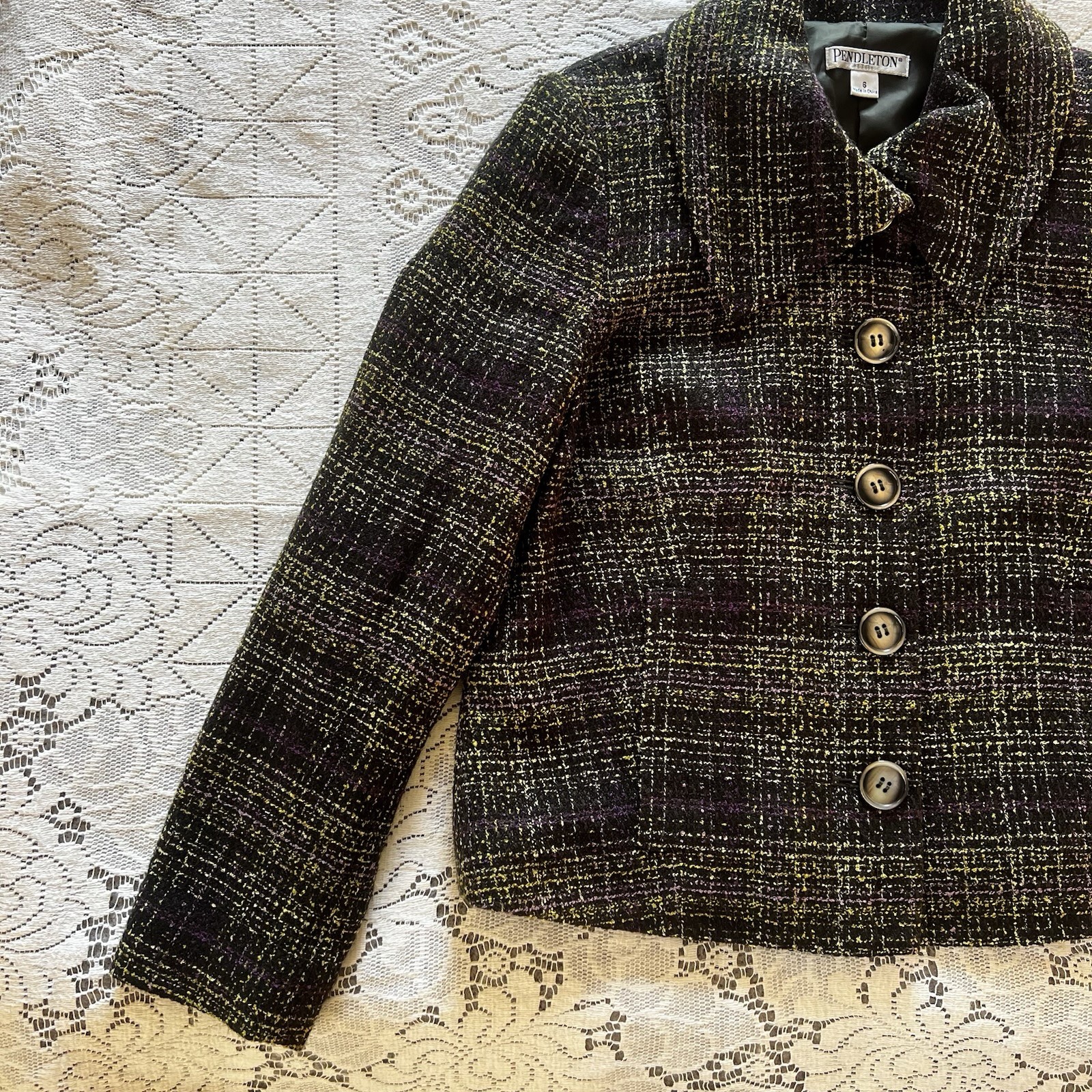 Pendleton Tweed Button-Up Jacket Black Purple Wom… - image 2