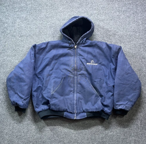 Vintage Boeing Jacket Mens 2XL Blue Duck Canvas Quilt Lined Distressed Y2K - product listing photo