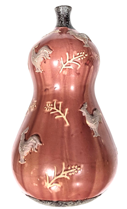 Williams Sonoma Tuscan Rooster Earthenware Rooster & Wheat Double Gourd  13.5"