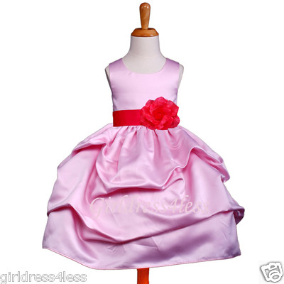 PINK/TRUE RED PICK UP WEDDING GOWN FLOWER GIRL DRESS 6M 12M 18M 2/2T 4 6 8 10 12