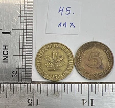 (2) 1950 Germany 5 Pfennig   Average Circulated. — Free Shipping    Lot -45.nnx