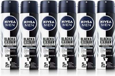 Nivea Men Anti-Perspirant Deodorant Invisible Black & White Original 150ml x 6