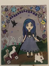 Walking My Ferrets Big Eye Deviant Pop Surrealism Fantasy ORIGINAL PAINTING OOAK