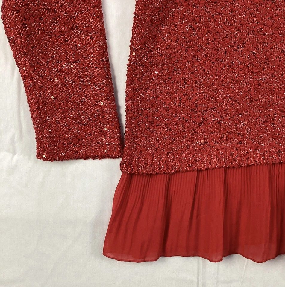 Suéter Alfani Rojo Lentejuelas y Dobladillo con Volantes, Para Mujer Grande Foto 3 de 4