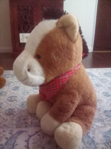 Giant Stuffed Horse /brown & white face/Red bandana/ 25"in High - Picture 2 of 6
