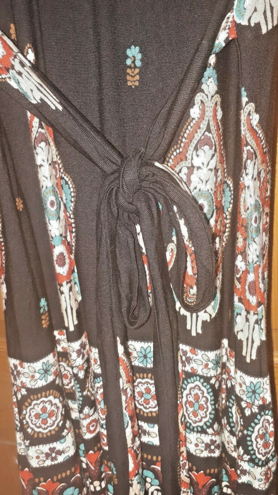 Black paisley mock wrap tie ethnic hippie boho gypsy folk peasant tunic dress image 3