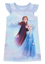 Disney Frozen Girls Nightgown Blue 6/6X Short Flutter Sleeve Elsa Anna Graphic