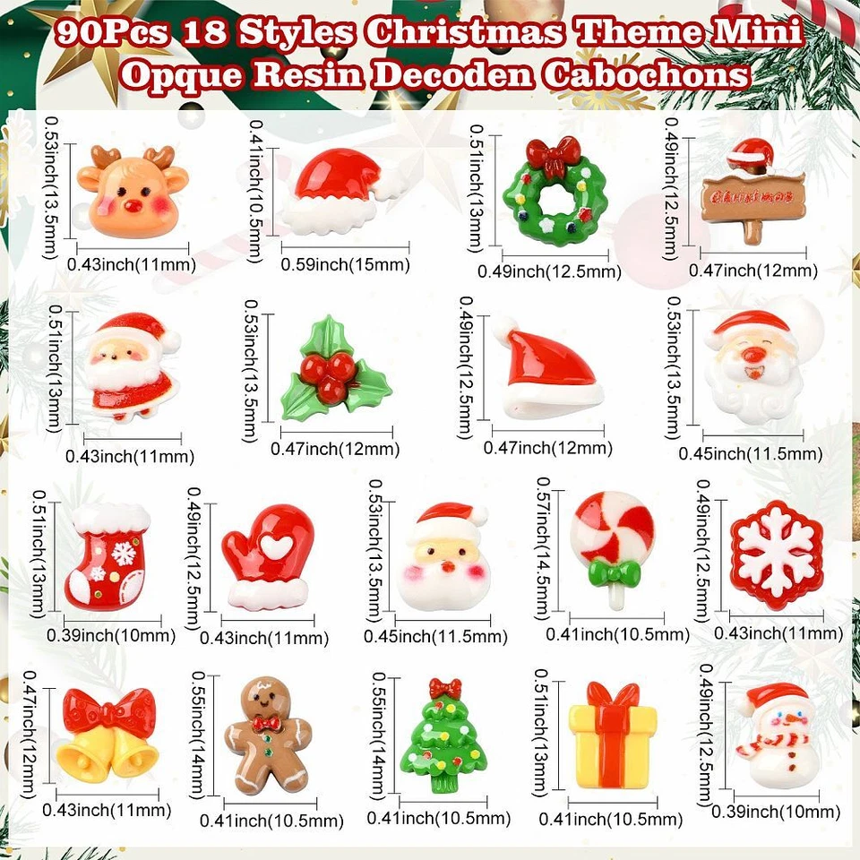 90 Piezas Cabachon de Resina de Navidad para Estuche de Teléfono Pinzas para el Cabello Arte en Uñas Decoración Foto 4 de 4