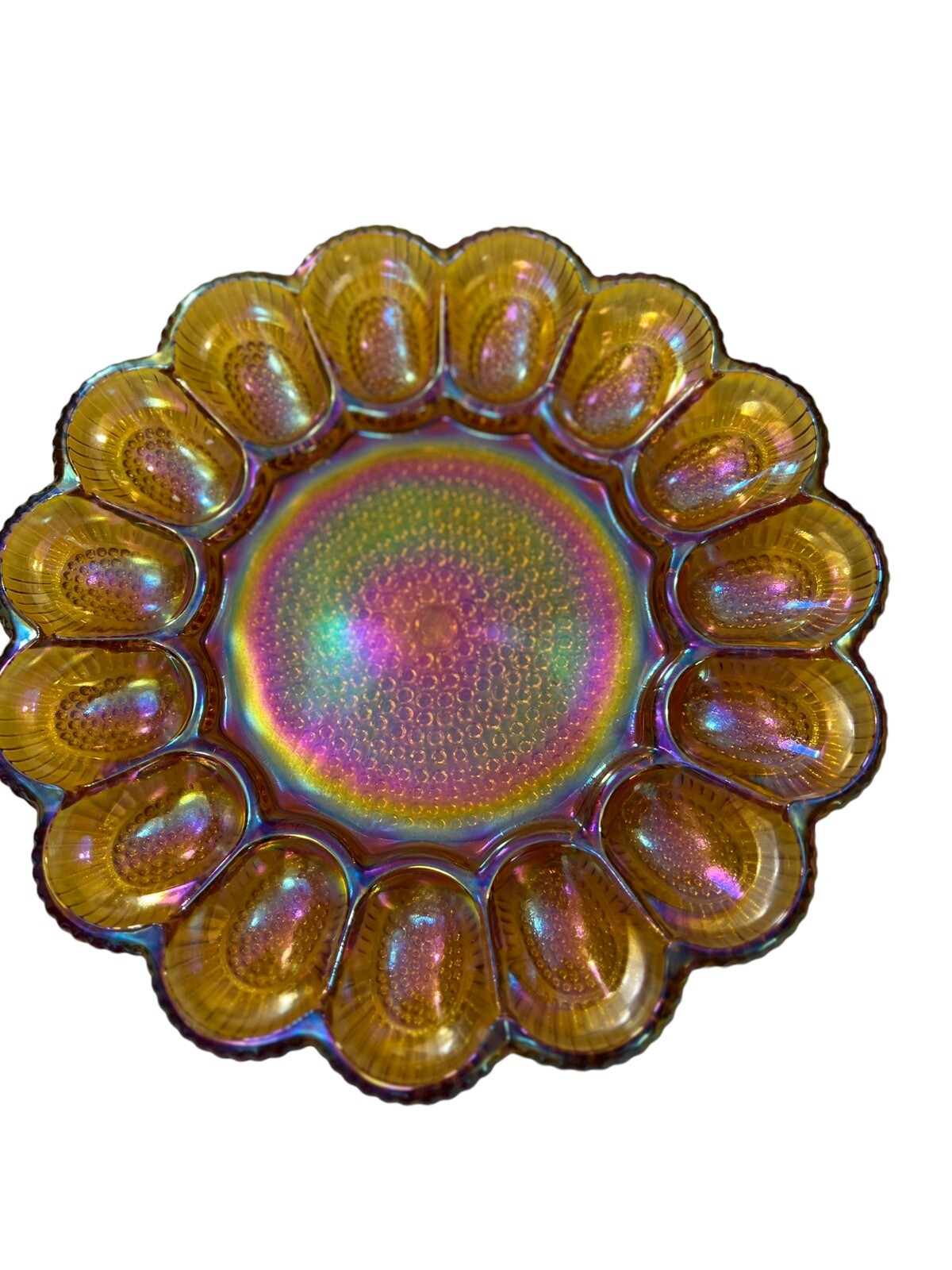 Indiana Carnival Glass Deviled Egg Platter Plate Amber Hobnail Iridescent 11 ¼” eBay