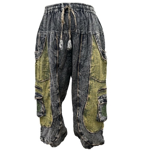 Aztec Patchwork Stonewash Pants Mens Womens Harem Hippie Baggy Gypsy Trousers L - Picture 20 of 21