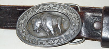 Siskiyou Buckle Co. 1985 Silver Buffalo Bison Buckle  47"L Tooled Leather Belt