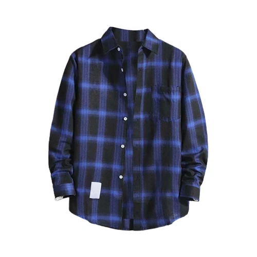 Herren Karo Tartan Revers T-Shirt Langarm Knöpfe Freizeit Slim Fit Tops Bluse - Bild 19 von 32