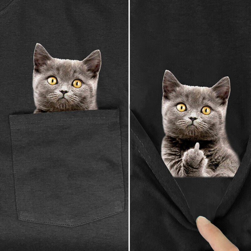 Cat Middle Finger Pocket Funny Animal TShirt eBay