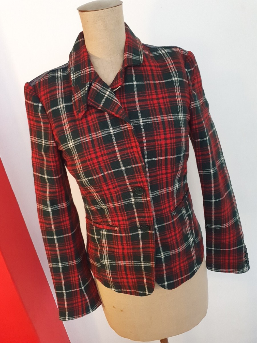 REPLAY Vintage Runway Punk Jacket Check Jeans Tweed Blazer Size S RARITY View 2