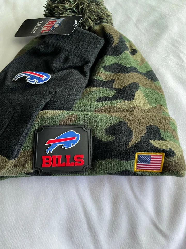 Conjunto de gorro y guante de ropa del equipo de la NFL Buffalo Bills para adultos verde camuflaje OS NUEVO CON ETIQUETAS Foto 3 de 4