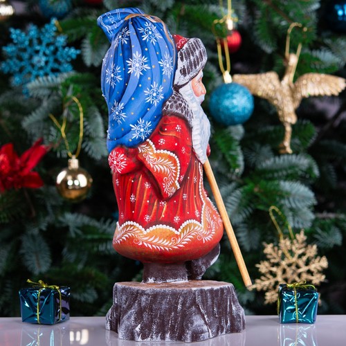 Estatuilla de Papá Noel de madera de colección con saco azul — decoración navideña tallada a mano - Imagen 13 de 14