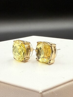 Vintage Citrine Colored Earrings Large Stone 1/2” Prong Set #647 - Main Image