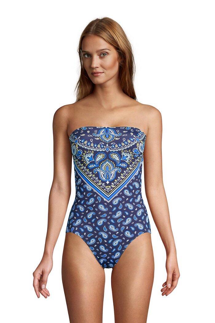 LANDS' END 16 D-Cup Tummy Control Convertible Bandeau Swimsuir NWT $106