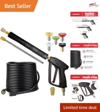 Pressure Washer Gun and Hose Kit - 4000 PSI Kink Resistant - Swivel Connector