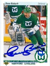 Dave Babych autographed Hockey Card (Hartford Whalers) 1990 Upper Deck #194