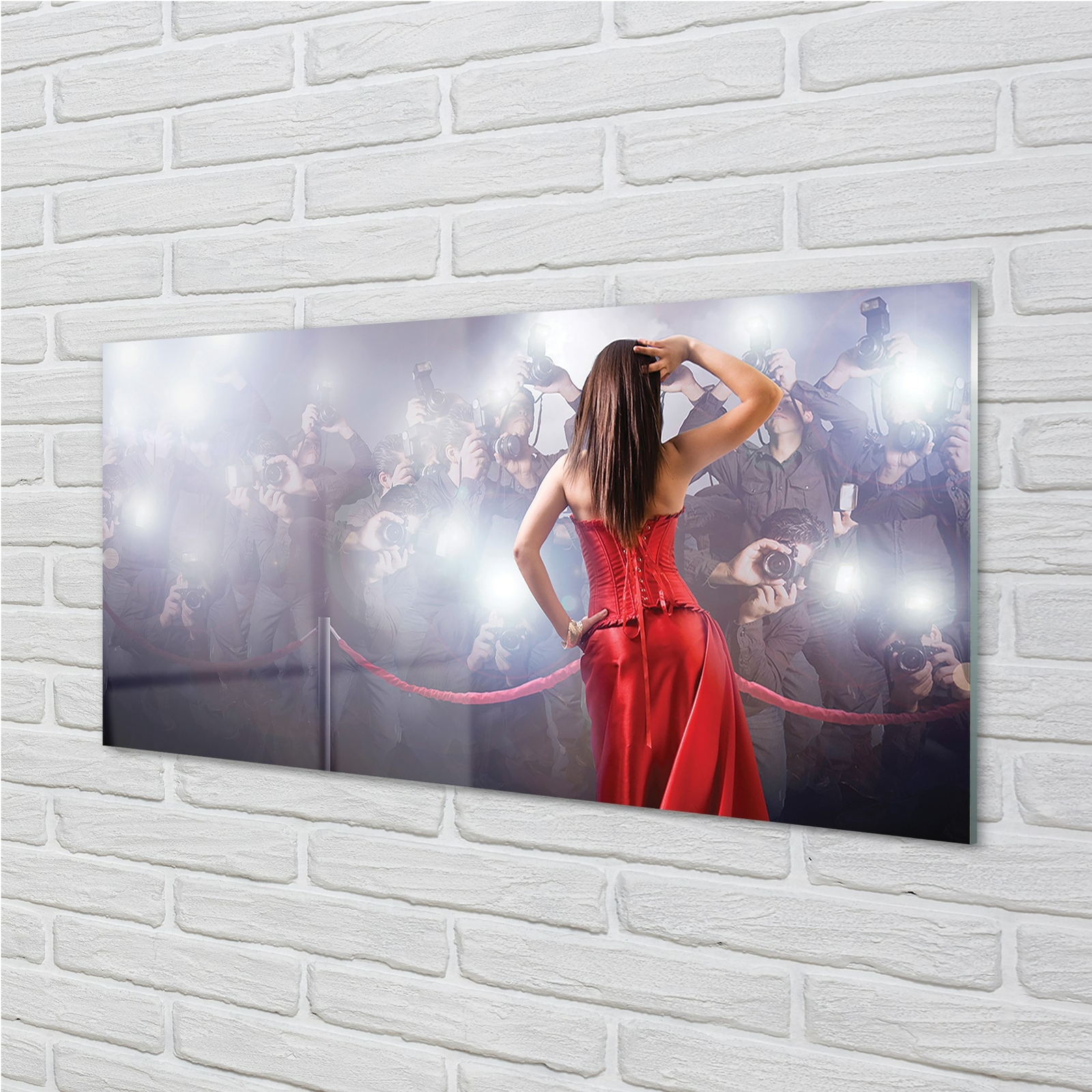 Tulup Cuadros en Vidrio 100x50 arte de la pared Vestido rojo de mujer