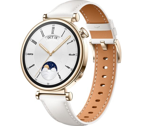Huawei Watch GT 4 41mm Light Gold Stainless Steel Case w/White Leather Strap - C