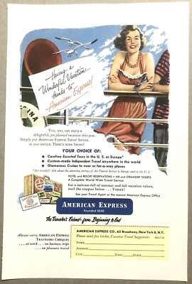 Vintage 1952 Original Print Ad Full Page - American Express