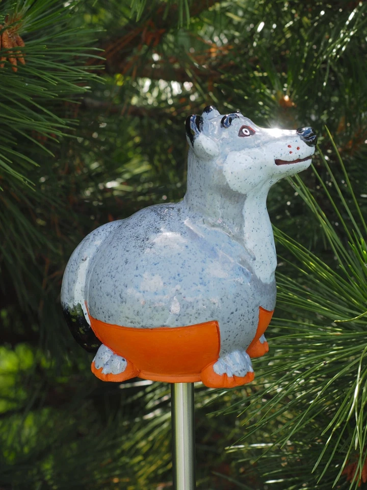 Keramik Gartenkugel Dekoration Statue Wolf H16cm Midene Handgefertigt - Bild 2 von 4