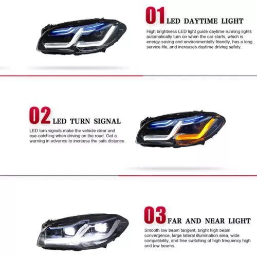 Pair Xenon/Halogen LED Headlight Assy Upgrade For 2010-2017 BMW 5 Series F10 F11 - Picture 10 of 10