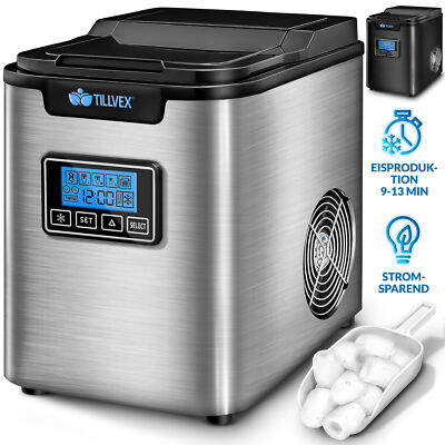tillvex  Eiswürfelmaschine 2,2L Eiswürfelbereiter Edelstahl Eismaschine Icemaker
