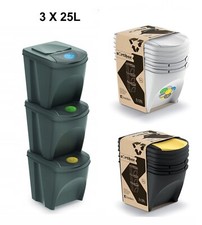 Image of Sorting Waste Bin Recycling Segregation Stackable Lidded Grey White 20L 25L 35L