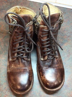 Bed Stu Brown Leather Laced Zip Moto Bonnie Boots Womens sz 6 BENCH MADE LEATHER