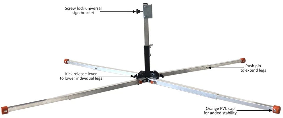 OrangeGear® Compact Aluminum Kick Release 41" Extendable Legs Traffic Sign Stand - Image 3 of 4