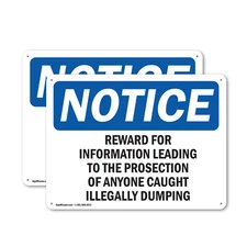 (2 Pack) Reward For Information Leading To The Prosecution OSHA Notice Sign