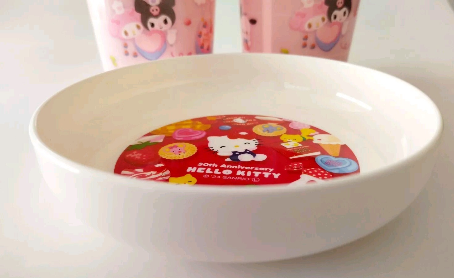 Hello Kitty 50th Anniversary Daiso Sanrio 2Tumblrs & Small Plate