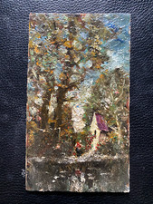 ::DIPINTO OLIO MARTERL IMPRESSIONISTA MINIATURA °RAGAZZA ANTICO NON FIRMATO BOSCO QUADRO OLIO