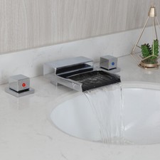 Chrome Bathroom Basin 3 PCS Waterfall Spout Mixer Deck Mounted Faucet Brass Taps