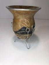 Vintage Southwest Yerba Mate   Hand Carved Tea Cup W/ StandCalabash Squash