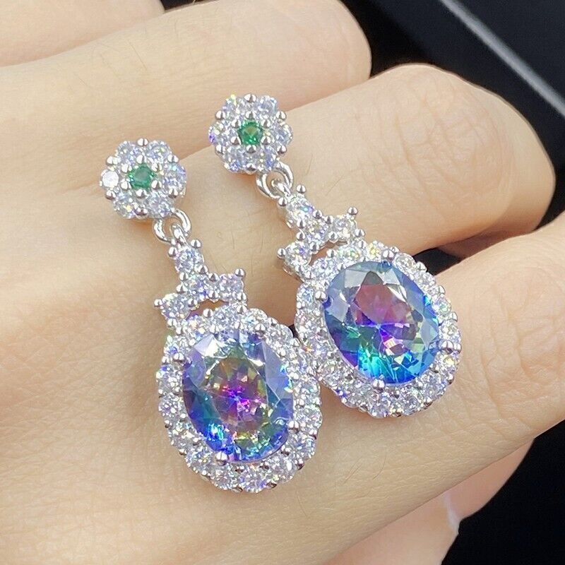 New Rainbow Color Blue Mystic Topaz Gemstone Women Silver