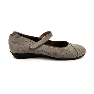 Womens 6-6.5 37 Taos Step It Up Grey Leather Mary Jane Flats Strap Strappy Shoes