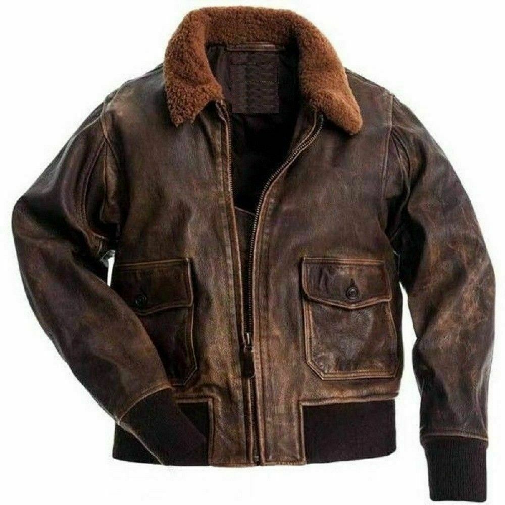 Aviator G-1 A-2 Flight Jacket Distressed Brown Real Bomber Aviator G-1 A-2 Flight Jacket Distressed Brown Real Bomber