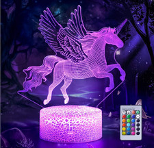 3D Illusion Unicorn Night Light - Remote Control Color Changing Lamp Gift for Ki