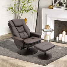 Swivel Recliner with Ottoman Reclining Chair and Footrest, Brown