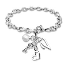 Initial A-Z Bracelets Gift for Women Girls Stainless Steel Chain Bracelet 26 ...
