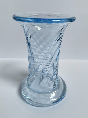 William Yeoward kleine Vase geätzter Sockel blau Kunstglas Twist Kristall sehr guter Zustand!