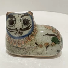 Tonala Cat Mexico 2”x3” Floral Ceramic Glazed Hand Painted Folk Art Vintage Gift